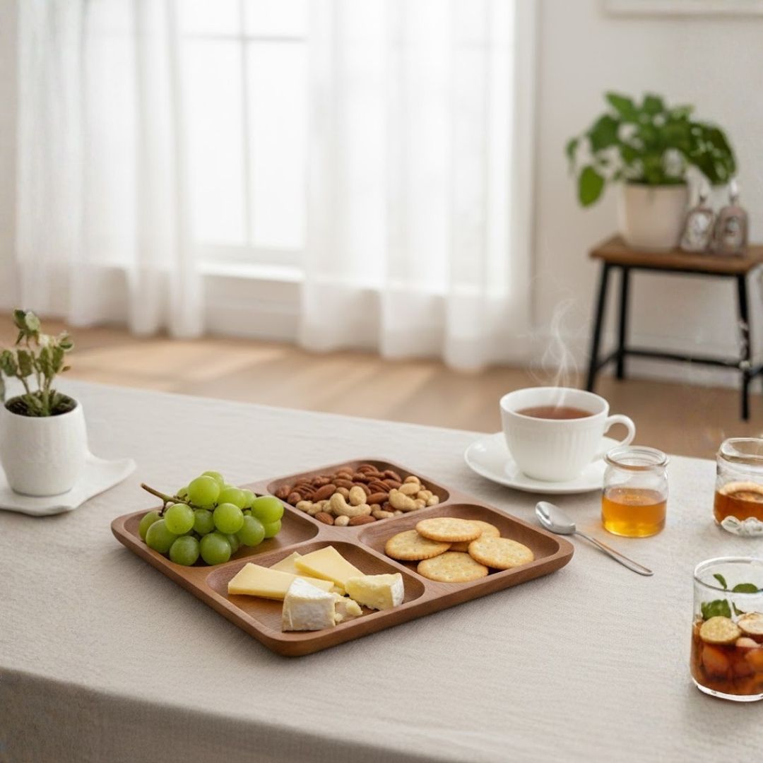4 Sec Tray: Sustainable Wood Dining Essential